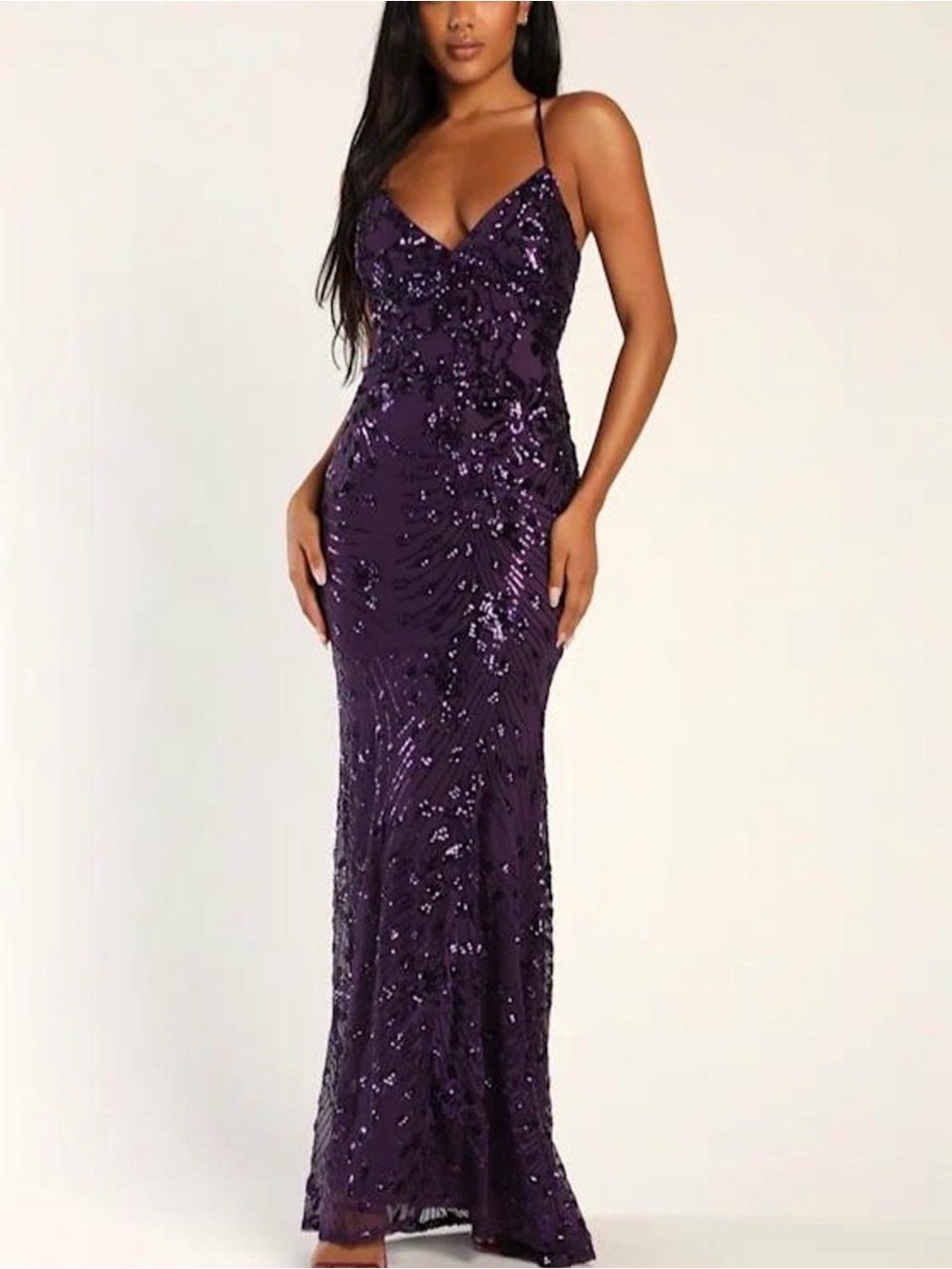 Lulus Valhalla Purple Sequin Lace-Up Maxi Dress